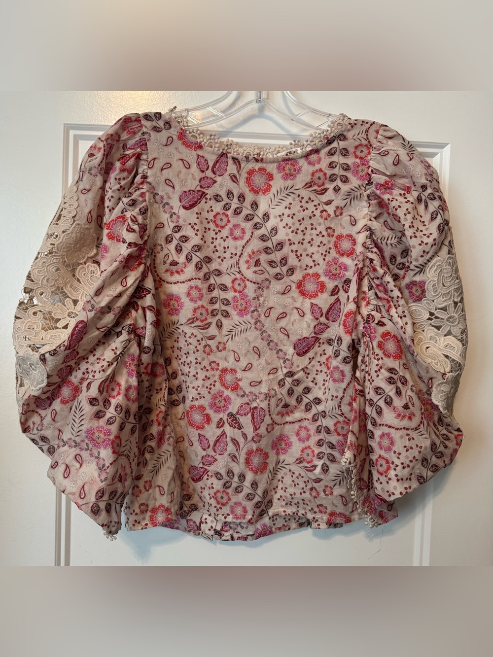 NWT Karlie Floral Puff Sleeve Cotton Blouse M Lace Sleeve Cottagecore Boho Top